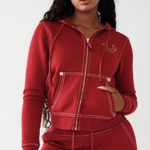 Brand new True religion Kids Stitch Logo zipper Hoodie - XL Girls - Red dahlia